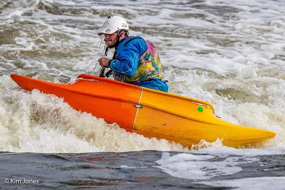 Connor Proud paddling a cut-down Spanish Fly OC1 at Holme Pierrepont, Nottingham
