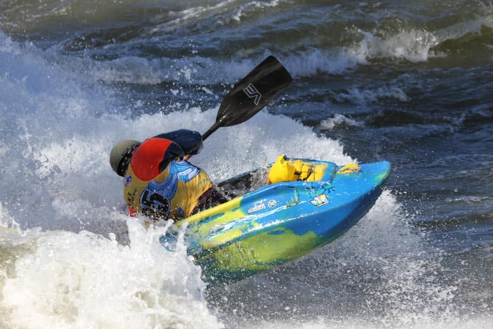 Connor Proud paddling OC1 on Good Wave in Columbus, Georgia