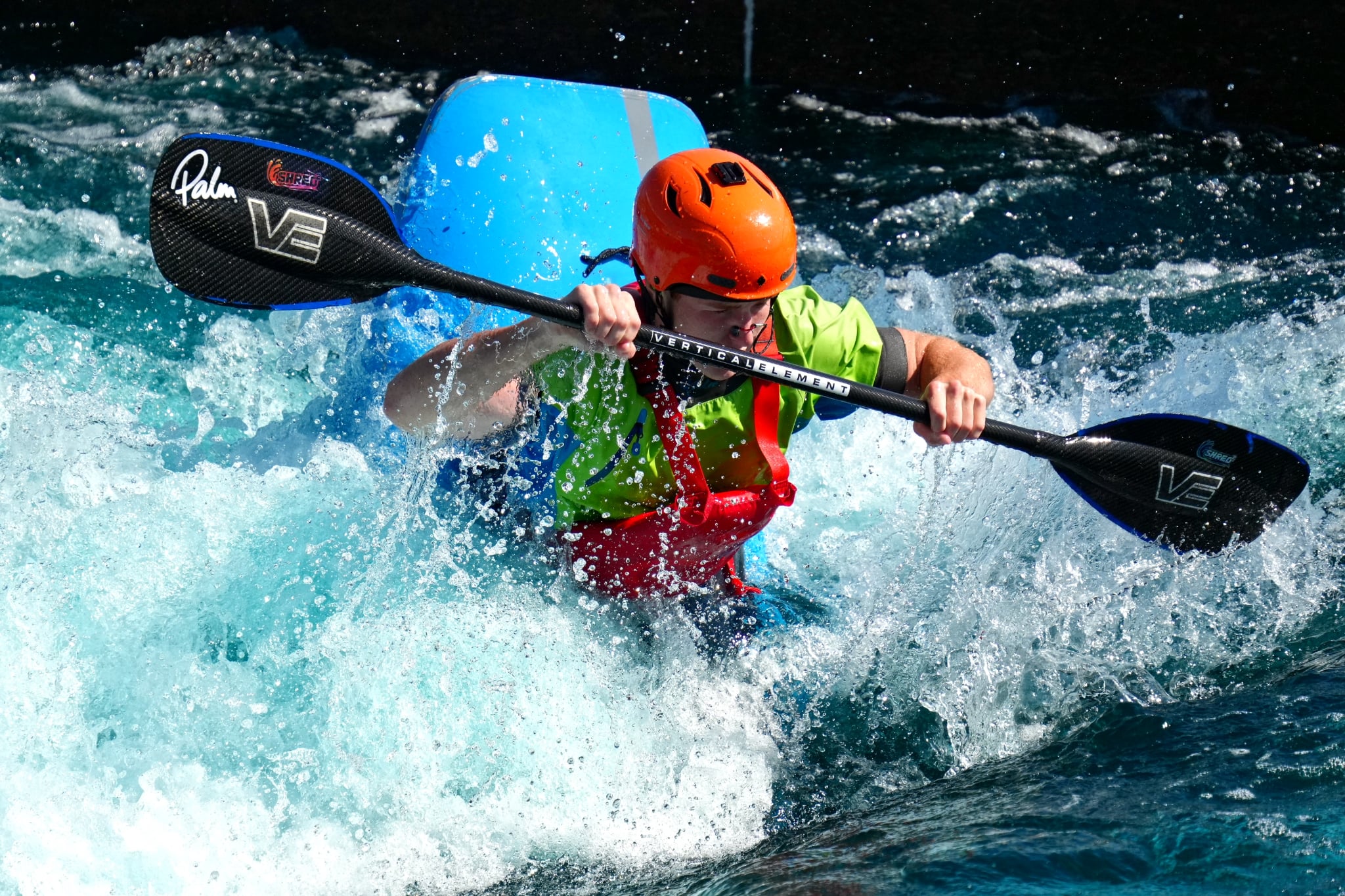 Dylan Rooney-Dye paddling K1 at Cardiff International White Water