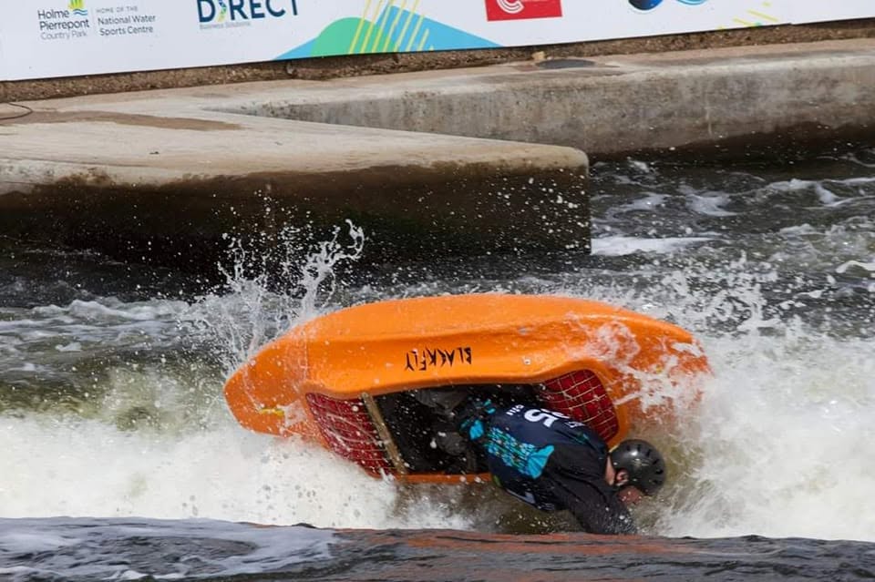 Eoghan Kelly paddling an original Blackfly OC1 at Nottingham