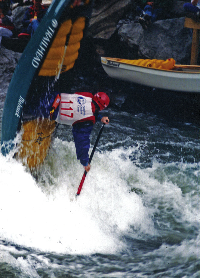 Open canoe paddler performing a giant pirouette at the 1993 World Championships in Tennessee