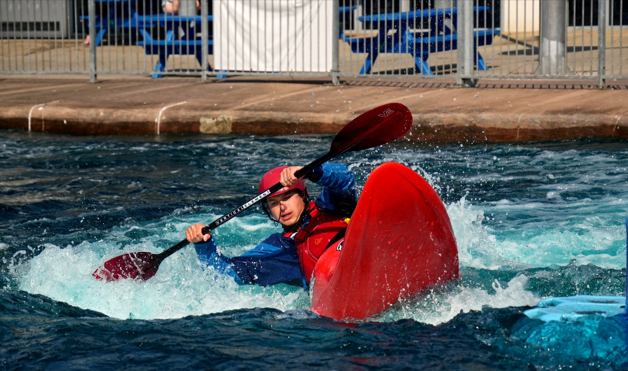 Oli Cooper paddling K1 at Cardiff International White Water